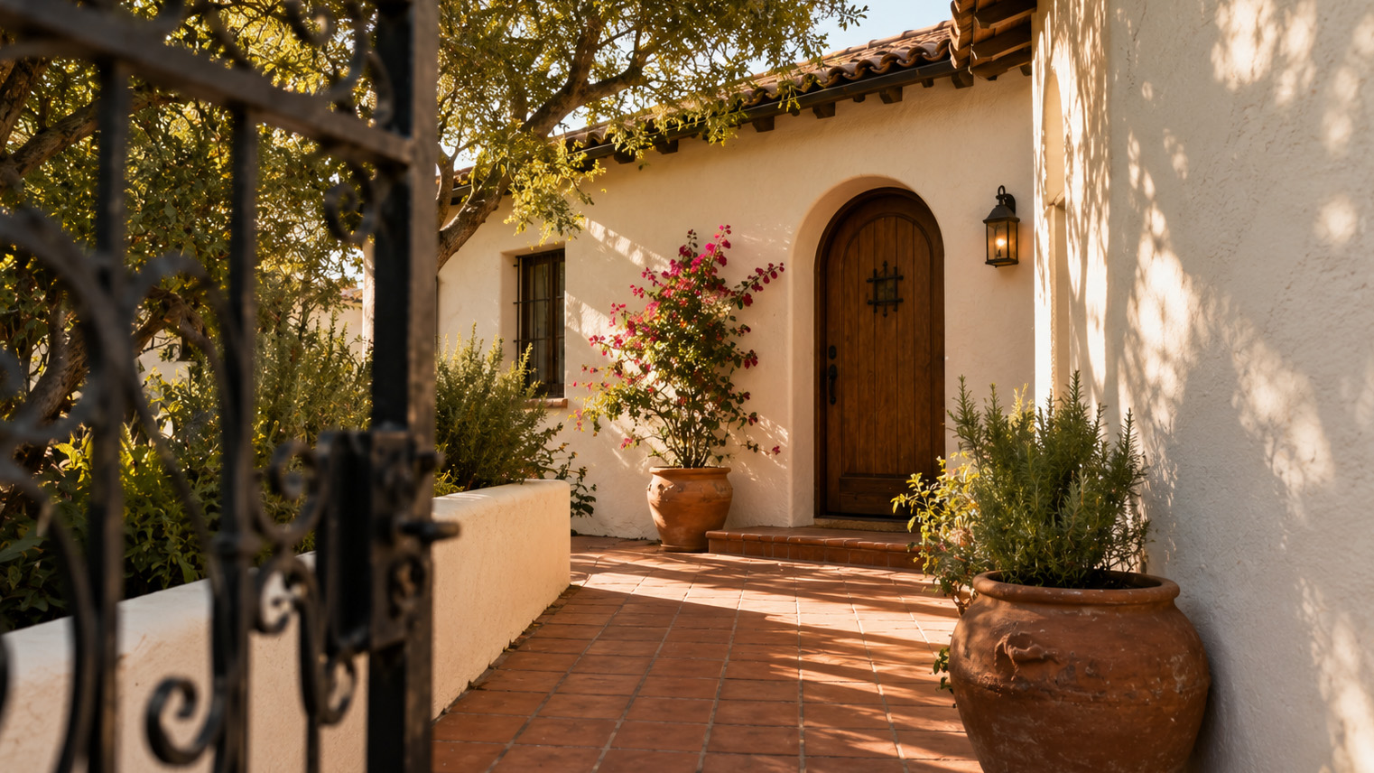 A San Gabriel Valley architectural home, view from the street, original details intact.